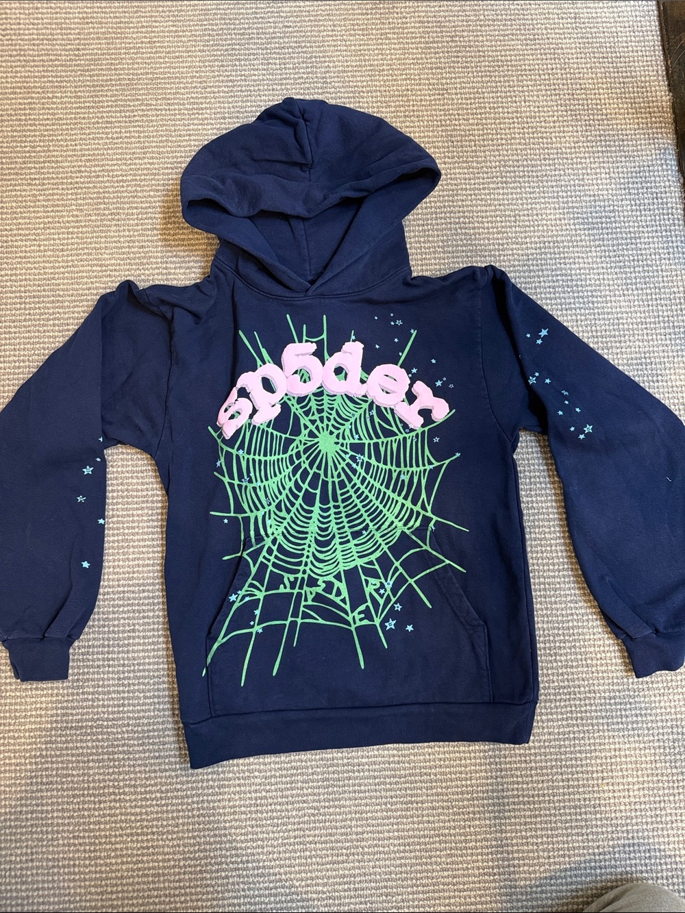Navy Sp5der Hoodie, men’s Small